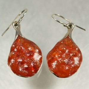 Sterling Silver Orange Teardrop Earrings